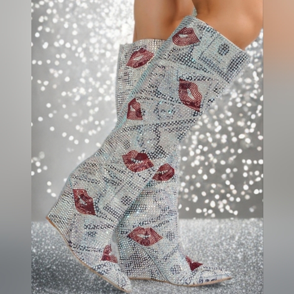 Cape Robbin Accessories - 💎SOLD💎Crystal-Embellished Silver and Red Women's Boots